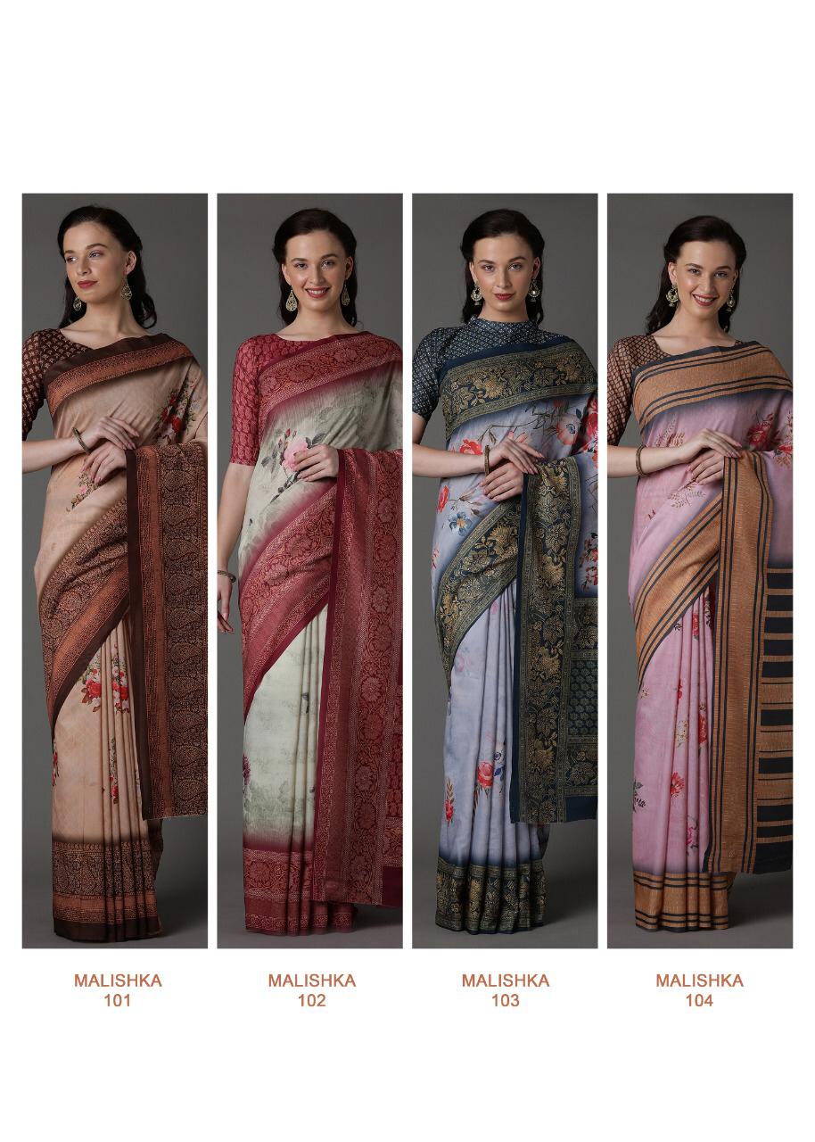 APPLE MALISHKA Latest Casual Daily Wear Muslin Silk Digital Printed Saree Collection